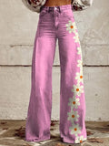 Daisy Women's Jeans High Waisted Wide Leg Pants Loose Women's Thin Imitation Jeans Wide Leg-Outfit