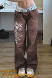 Grunge Vintage Low Waisted Cargo Pants Y2K Aesthetics Indie Women&/39;s Jeans Pockets Korean Streetwear Retro