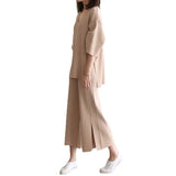 Fongt Wind Knitted Set Of Trousers Autumn New V-Neck Top + Open Wide Leg Pants Fashion Temperament Two-Set