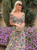 Fongt Mesh-Printing Dress In Spring/Summer 2025 INS Holiday Casual Party Dress
