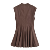 Fongt 2025 French Design Waist Wave Wide Swing Mini Sleeveless Dress 8841460