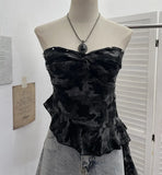 Fongt Camouflage Brat Vest Female Niche Irregular Ribbon Hole Babes Y2k Sleeveless Top 1229