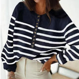 Sleeve Striped Patchwork Jumpers Ladies Loose Knitted