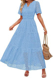 Fongt Women's V-Neck A-Shaped Hollow Lace Cake Dress