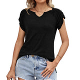 2023 New Solid Color U-Neck Rotator Sleeve Loose Women's T-Shirt Top-Outfit