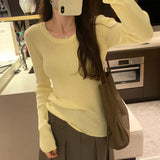 Round Collar Slim Long-Sleeved T-Shirt Girls Autumn And Winter New Beautiful Ins Knitted Blouse-Outfit