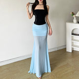 Fongt Summer New Women's Hottie Pure Wind High-Waist Net Yarn Half-Dress Temperament Fishtail Dress