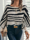 Fongt Autumn And Winter Sweater Women Loose Knitted Zebra Pattern One-Word Shoulder Bat Sleeve Coat