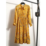 Floral Printed Chiffon Shirt Long Sleeve Bow Midi