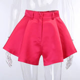 Women 2021 New Solid Color Wide Leg Shorts Hight Waist Loose Flare Fashion Sexy Vacation Summer Elegant Mini