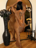 Sparkle Solid Pure Color Shinny Long Sleeves Maxi Dress Backless Body-Shaping Clubwear Birthday Party Wholesale-Outfit