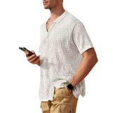 Fongt Men's Summer New Short-Sleeved Shirt Lapel Solid Color Hollow Out Breathable Cool Summer Men's