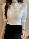 Spring Summer Korean Fashion Solid Sweater Women Short Sleeve Tops Pull Femme Casual Slim Female Pullover Knitted Clothes-Outfit