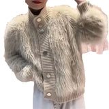 Fongt New Imitation Mink Velvet Standing Collar Sweater Cardigan Female Autumn Loose And Thick Age Reduction Jacket Coat-Outfit