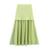 Fongt New Gold Button Knitted Vest Small Folding Splicing Skirt Set