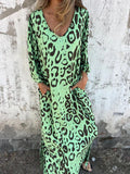 Fongt Women's Spring Summer New V-Neck Fashion Holiday Print Dress