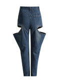 Fongt 2024 New Fashion Temperament High Waist Design Sense Hollow Out Old Jeans Women's Show High Thin Trousers-Outfit