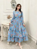 Fongt Shooting 2025 Summer Temperament Long Nine-Sleeve Chiffon Cake Dress Oversized Dress Woman