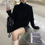 Fongt Winter Korean Version High Collar Hem Irregular Niche Design Sense Sweater Loose Lazy Wind Soft Waxy Knit Female Top-Outfit