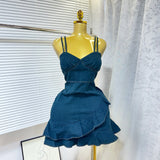 Fongt Summer Elastic Waist Sexy Cowboy Sling Dress Lotus Side Ass Short Skirt Girl