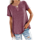 Fongt And Summer New Top V-Neck Short-Sleeved Pocket Loose T-Shirt Women-Outfit