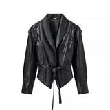 Fongt Women's Street Trend Locomotive Wind Sheep Leather Coat