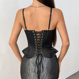 Fongt High-End Court Heavy Industry Light Black Ding Splicing Double-He Waist Chest Sleeveless Sleeve Sling Vest R164