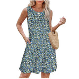 Fongt Women's Casual Round Collar Foldless Pocket Dress