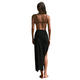 Fongt Spice Girls Small Mass Long Dress Flower Beach Set Solid Color Bikini Three-Piece Holiday Swimsuit