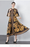 Fongt Exquisite Dress Women 2025 New Lazy Wind Collar Mid-Sleeves To Close The Waist Temperament 100-Fold Printing Skirt