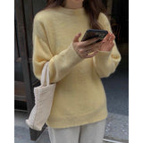 Fongt New Ultra-Soft Special Grade Sheep Velvet Korean Version Of Loose Thin Solid Color Base Round Collar Knitted Sweater