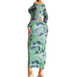 Fongt New Fashion Long-Sleeved One-Line Collar T-Shirt Slim Buttock Skirt Suit Women-Outfit