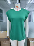 2024 New Round Collar Solid Color Shoulder-Inserted Sleeve Casual T-Shirt-Outfit