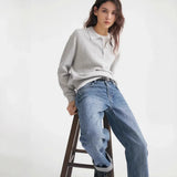 Fongt Autumn And Winter Polo Collar Solid Color Sweater Women's Casual Knitted Shirt Hot Sale