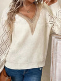 Fongt V-Neck Lace New Sweater Loose Casual Jacket Women's Knitwear Shirt