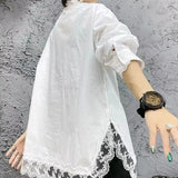 Lace Spliced Blouse Basic Solid Color Women's Clothing Turn-down Collar Spring Autumn Single-breasted Korean Split Shirt-Outfit