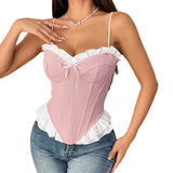 Fongt Street Splicing Wood Ear Design Bosom Fish Bone Small Vest Top Z0949