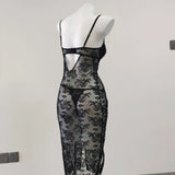 Fongt New Female Sense Lace Perspective Open Fork Folded Sling Skirt Elegant Pajart Mesh Hot Bag Hip Skirt