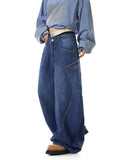 Fongt Design Sense Large Pocket Culass Jeans Men And Women's Autumn New Loose Wide Leg Embroidered Floor Pants-Outfit