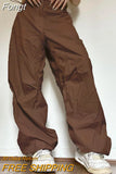 Wide Leg Cargo Pants Women Casual 2023 Low Waist Drawstring Sweatpants Baggy Trousers Oversized Joggers Tech Parachute