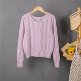 New 2022 Chic Korean Fashion Cutout Buttons Cardigans Knitted Sweater Women Summer Vintage Elegant Lady Tops