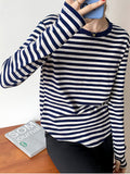 Basic Striped T-shirt Women Multi Colors Casual Cotton Stretchy Long Sleeve Tops Spring Autumn Loose Tee Shirt Femme-Outfit