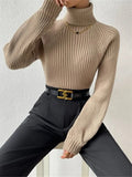 Fongt And Winter New Loose Thin High-Necked Shoulder Sleeve Knitted Sweater Woman