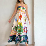 Fongt Summer Women's New Temperament Elegant High-Waist Print Slings Casual Fashion Dress