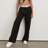 Fongt 2023 New Solid Color Fashion Show Thin Casual Pants Niche Design Sense Drag Floor Suit Pants-Outfit