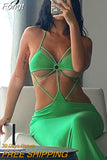 Y2K Clothes Hollow Out Lace Up Sleeveless Backless Halter Bodycon Maxi Dress For Women 2023 Club Party Evening