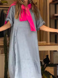 Fongt 2025 Women's Summer Style Relaxed Casual Solid-Sleeved Cotton Dress