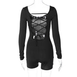 Fongt Women's Spring And Summer Long Sleeve U Collar Tie Hollow Out Open Back Tight Sports Yoga