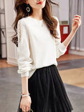 Fongt Collar Hollow Lace Texture Top T2025 Spring New Fashion Temperament Knitted Long-Sleeved T-Shirt Tide