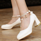 Crystal Ankle Strap Pumps Women Chunky Platform Super High Heels Shoes Woman Autumn 2023 Thick Heeled Party Wedding Shoes-Outfit